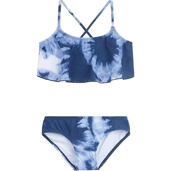 New Kanu Surf Girls Size 14 Alania Flounce Beach Sport 2 Piece Bikini Swimsuit - Picture 1 of 3